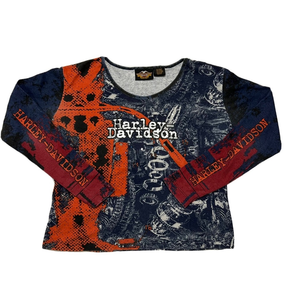 RARE Vintage Harley Davidson Rhinestone Longsleeve All Over Print